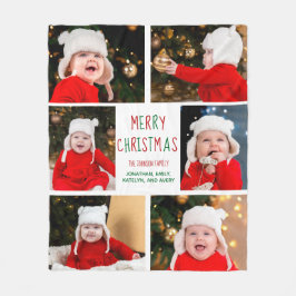Merry Kerstfoto Collage Beauful Red Green Fleece Deken