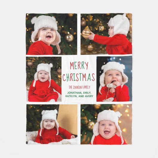 Merry Kerstfoto Collage Beauful Red Green Fleece Deken (Voorkant)