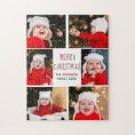 Merry Kerstfoto Collage Beauful Red Green Legpuzzel<br><div class="desc">Deze leuke,  moderne prettige kerstpuzzel is voorzien van een stijlvolle lay-out van vijf familiefoto's op een witte achtergrond met een  rode en groene typografie. Deze prachtige kinder foto-vakantie cadeau is voorzien van de foto-collage van je eigen kind met je feestelijke boodschap en je familienaam in het groen.</div>