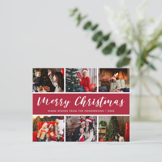 Merry Kerstfoto Collage Calligrafie Briefkaart (Staand voorkant)