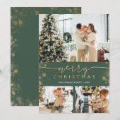 Merry kerstfoto Collage Classic Green Gold Feestdagenkaart (Voorkant / Achterkant)