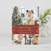 Merry kerstfoto Collage Classic Red Gold Feestdagenkaart (Staand voorkant)