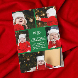 Merry Kerstfoto Collage Cute Green Modern Feestdagenkaart