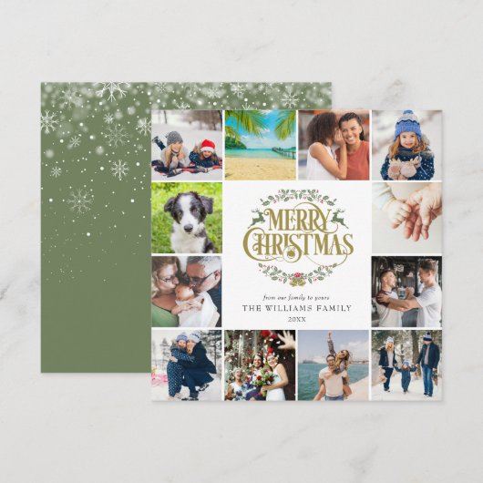 Merry Kerstfoto Collage Gold Script Feestdagenkaart (Voorkant / Achterkant)