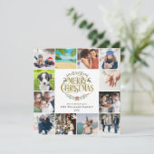 Merry Kerstfoto Collage Gold Script Feestdagenkaart (Staand voorkant)