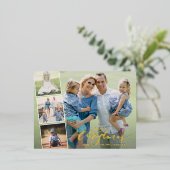 Merry kerstfoto Collage Hand Lettered Gold Folie Feestdagen Briefkaart (Staand Voorkant)