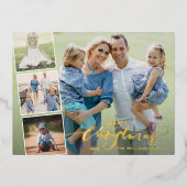 Merry kerstfoto Collage Hand Lettered Gold Folie Feestdagen Briefkaart (Voorkant)