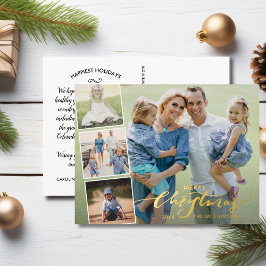 Merry kerstfoto Collage Hand Lettered Gold Folie Feestdagen Briefkaart