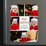 Merry kerstfoto Collage  Magnet Card Magneet<br><div class="desc">Deze schattige,  moderne Merry-kerstmagnetkaart is voorzien van een stijlvolle lay-out van vijf familiefoto's op een witte achtergrond met een  rode en groene typografie. Deze prachtige kinder foto-magneticholiday-kaart is voorzien van de foto-collage van uw eigen kind met daarin uw feestelijke boodschap en familienaam in het groen.</div>