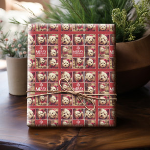 Merry Kerstfoto Collage Red White Cadeaupapier