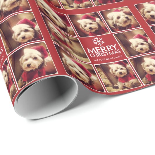 Merry Kerstfoto Collage Red White Cadeaupapier (Rol Hoek)
