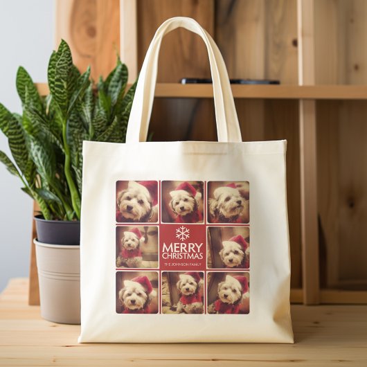 Merry Kerstfoto Collage Red White Tote Bag