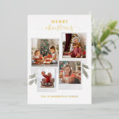 Merry kerstfoto Collage Script Gold Folie Feestdagenkaart (Staand Voorkant)