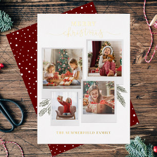 Merry kerstfoto Collage Script Gold Folie Feestdagenkaart