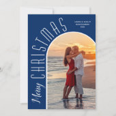 Merry kerstfoto Dusty Navy Blue Feestdagenkaart (Voorkant)