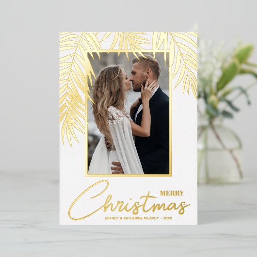 Merry kerstfoto folie feestdagenkaart (Staand Voorkant)