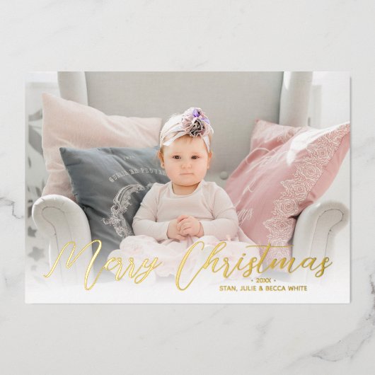Merry kerstfoto Gold Folie Feestdagenkaart (Voorkant)