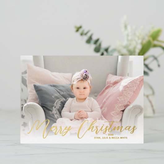 Merry kerstfoto Gold Folie Feestdagenkaart (Staand Voorkant)