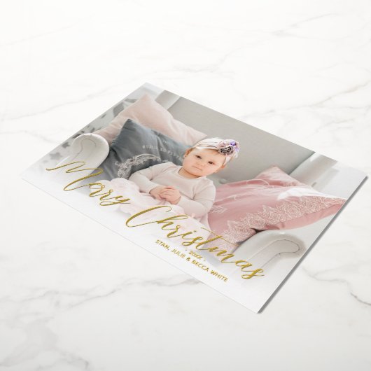 Merry kerstfoto Gold Folie Feestdagenkaart (Gedraaid)