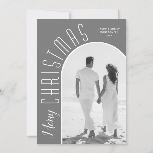 Merry kerstfoto grijs feestdagenkaart (Voorkant)