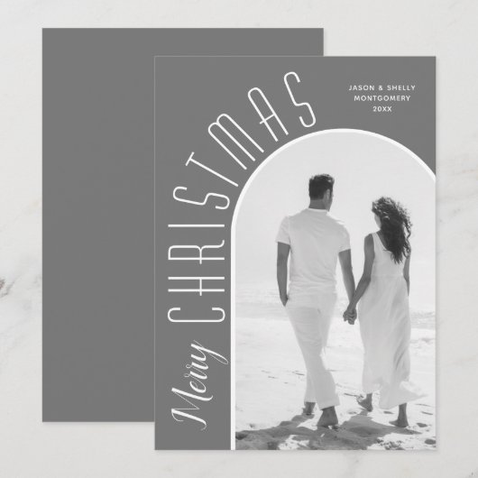 Merry kerstfoto grijs feestdagenkaart (Voorkant / Achterkant)