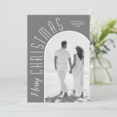 Merry kerstfoto grijs feestdagenkaart (Staand voorkant)