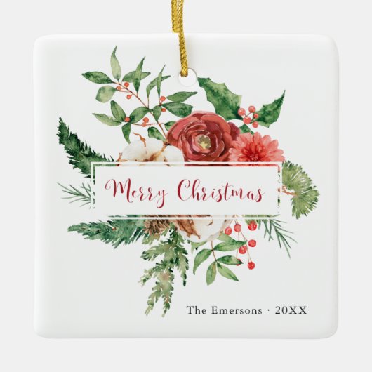 Merry kerstfoto keramisch ornament (Voorkant)