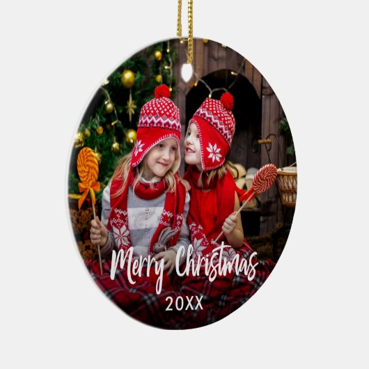 Merry kerstfoto keramisch ornament (Rechts)