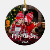 Merry kerstfoto keramisch ornament (Voorkant)