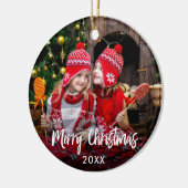 Merry kerstfoto keramisch ornament (Links)