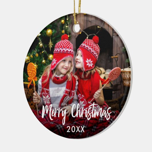 Merry kerstfoto keramisch ornament (Links)