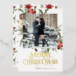 Merry Kerstfoto Poinsettia Folie Feestdagenkaart