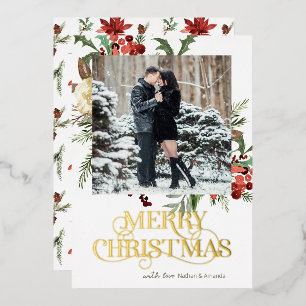 Merry Kerstfoto Poinsettia Folie Feestdagenkaart