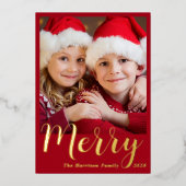Merry kerstfoto Red Folie Feestdagenkaart (Voorkant)