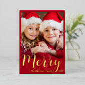 Merry kerstfoto Red Folie Feestdagenkaart (Staand Voorkant)