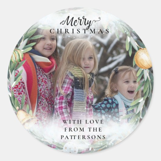 Merry kerstfoto ronde sticker (Voorkant)
