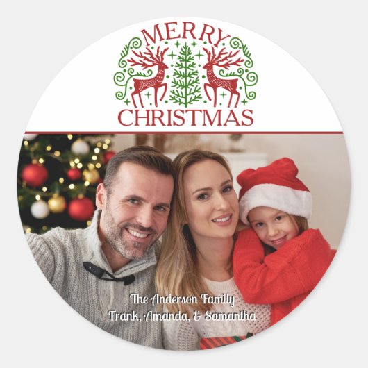 Merry kerstfoto ronde sticker (Voorkant)