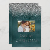 Merry Kerstfoto Typografie Glitter Elegant Feestdagenkaart (Voorkant / Achterkant)
