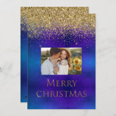 Merry Kerstfoto Typografie Glitter Elegant Feestdagenkaart (Voorkant / Achterkant)