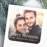 Merry-kerstfoto Vierkante Sticker<br><div class="desc">Vrolijke kerstvakantie stickers met uw aangepaste foto en vakantie begroeting.</div>