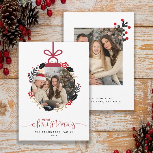 Merry kerstfoto Wereldbol sierkaartje