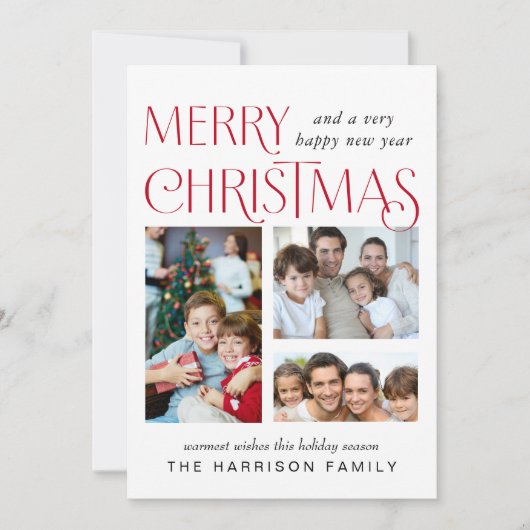 Merry-kerstfotokaart drie Afbeelding collage (Voorkant)