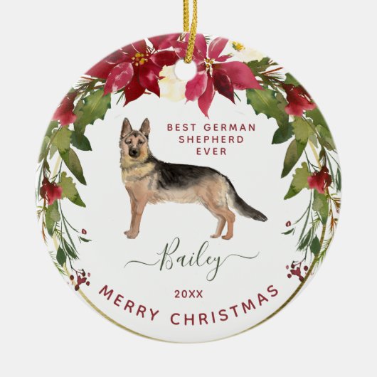 Merry KerstGerman Shepherd | Foto van uw hond Keramisch Ornament (Voorkant)