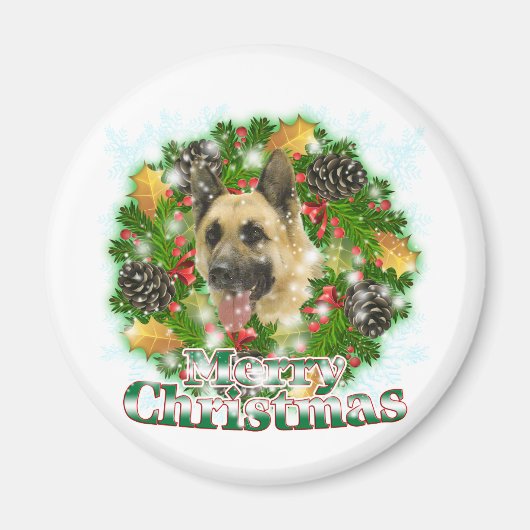 Merry KerstGerman Shepherd Magneet (Voorkant)