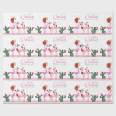Merry KerstGirly Cute Pink Flamingo Cactus Cadeaupapier (Vlak)