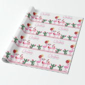 Merry KerstGirly Cute Pink Flamingo Cactus Cadeaupapier (Uitgerold)