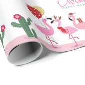 Merry KerstGirly Cute Pink Flamingo Cactus Cadeaupapier (Rol Hoek)
