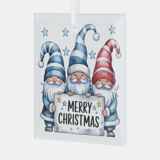 Merry Kerstgnomen Glas Ornament (Voorkant links)