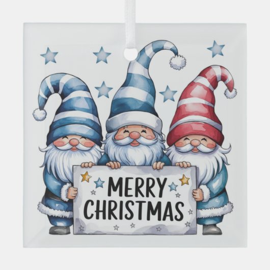 Merry Kerstgnomen Glas Ornament (Voorkant)
