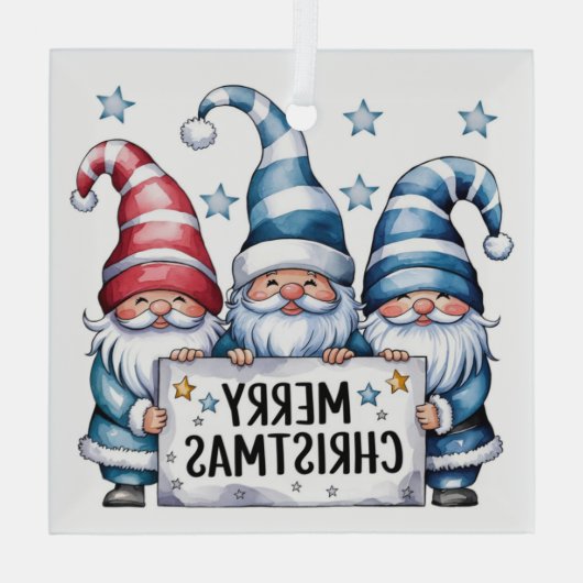 Merry Kerstgnomen Glas Ornament (Achterkant)